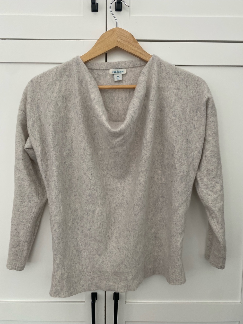 Sundance 100% Cashmere Cream/Grey Draped Cowl-Neck Sweater Size Medium